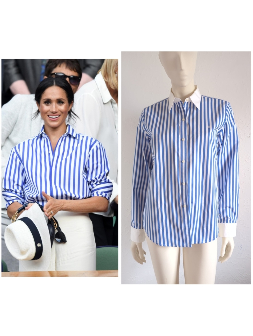 Archival Ralph Lauren Y2K Bold Blue & White Striped Cuffed Collar Cotton Shirt M